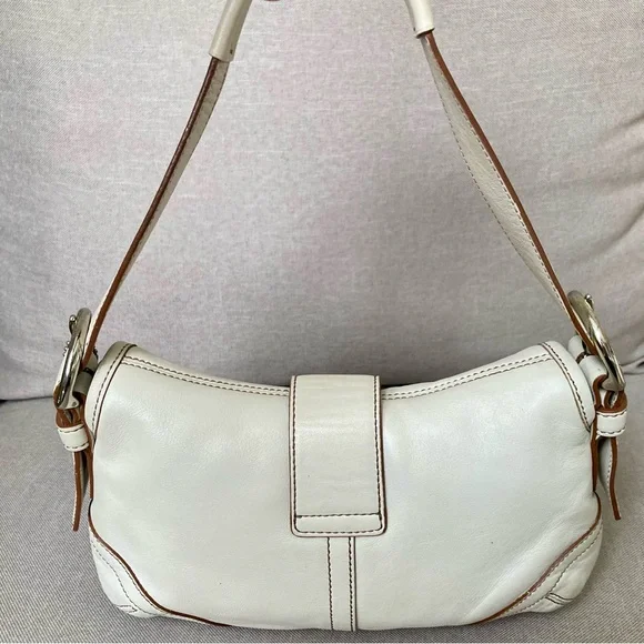 Vintage Coach Soho 9247 White Leather Shoulder Bag Y2K Buckle Purse CleanClassic - Picture 6 of 10